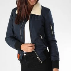 Grosses soldes 🎁 Bomber Femme Col Mouton Barcelone Bleu Marine de Bombers Original 👍 -Tenue De Sport Soldes bombers original 151995 BARCELONE WOMEN NAVY 20180831T155849 04