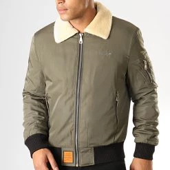 Le moins cher 👏 Bomber Col Mouton Versmold Vert Kaki de Bombers Original 💯