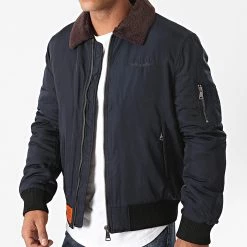 Meilleure vente 🤩 Bomber Col Fourrure Curtiss Bleu Marine Marron de Bombers Original ✔️