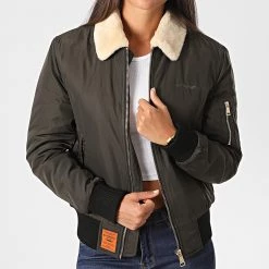 Meilleure affaire 😉 Bomber Femme Col Mouton Barcelone Vert Kaki de Bombers Original 💯