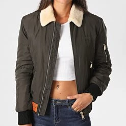 Meilleure affaire 😉 Bomber Femme Col Mouton Barcelone Vert Kaki de Bombers Original 💯 -Tenue De Sport Soldes bombers original 227244 BARCELONE WOMEN D KAKI 20200806T115307 04