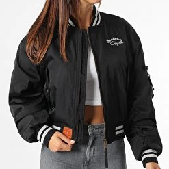 Le moins cher 😀 Bomber Femme Crop Gambling Noir de Bombers Original ❤️ -Tenue De Sport Soldes bombers original 284328 GAMBLING WOMEN BLACK 20210917T162306 03