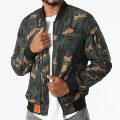 Promo 😀 Veste Bomber Camouflage Max Vert Kaki de Bombers Original ✨