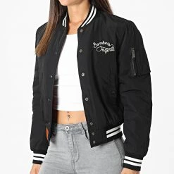 Nouveau ❤️ Veste Bomber Femme Snapper Noir de Bombers Original ❤️ -Tenue De Sport Soldes bombers original 327267 SNAPPER WOMEN BLACK 20220719T142509 03