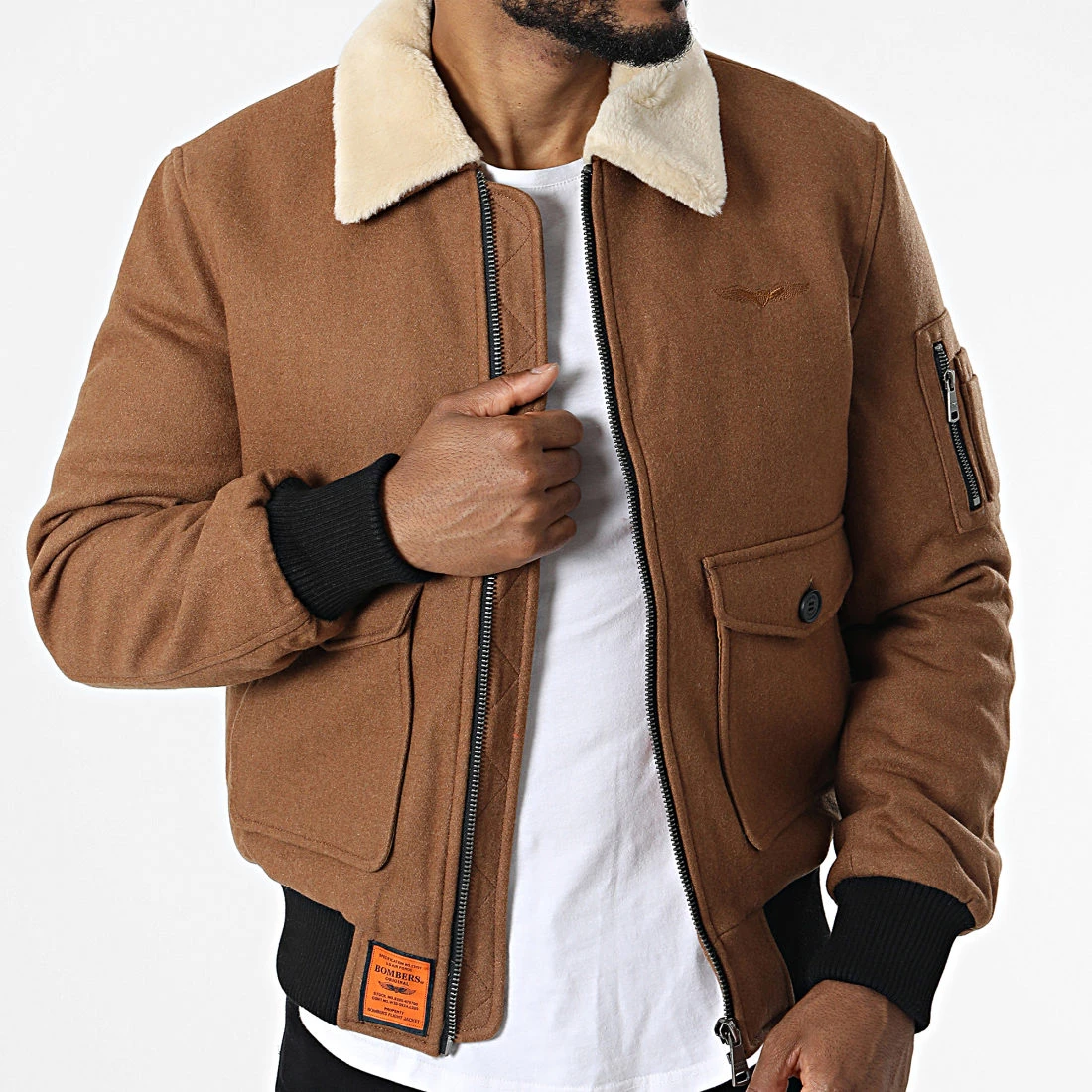 Acheter 👍 Bomber Col Mouton Aviator Camel de Bombers Original ✨ 3 Acheter 👍 Bomber Col Mouton Aviator Camel de Bombers Original ✨ – Image 3