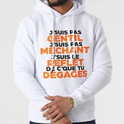 Sortie 🛒 Sweat Capuche Gentil Méchant Blanc Orange de Y et W 🤩 -Tenue De Sport Soldes guizmo 316434 GUIZMO SWCP GENTILMECHANT BLCORA 20220421T142312 03