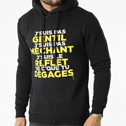 Meilleure vente 😍 Sweat Capuche Gentil Méchant Noir Jaune de Y et W 👏
