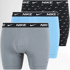 Nouveau 🛒 Lot De 3 Boxers KE1007 Noir Bleu Gris de Nike 🎁