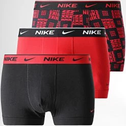 Promo 🔥 Lot De 3 Boxers Every Cotton Stretch KE1008 Noir Rouge de Nike 🔔