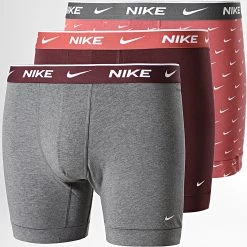 Meilleure affaire 🌟 Lot De 3 Boxers KE1007 Bordeaux Rouge Brique Gris Chiné de Nike 👏