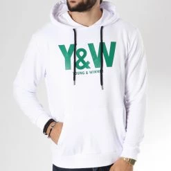 Meilleure vente 🔔 Sweat Capuche Logo Blanc Vert de Y et W 🤩 -Tenue De Sport Soldes y et w 146507 YW SWC LOGO BLCVER 20180629T094500 04