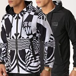 Nouveau ⌛ Veste Zippée Capuche Réversible Echec Et Mat Noir Blanc de Y et W 👍
