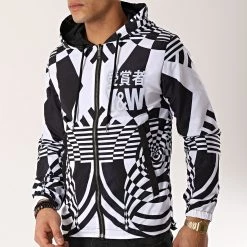 Nouveau ⌛ Veste Zippée Capuche Réversible Echec Et Mat Noir Blanc de Y et W 👍 -Tenue De Sport Soldes y et w 166204 VESTE ECHEC MAT BLK WHT 20190114T164104 03