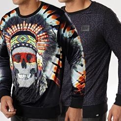 Meilleur prix 🧨 Sweat Crewneck Réversible Velours Indian Noir de Y et W 🎉