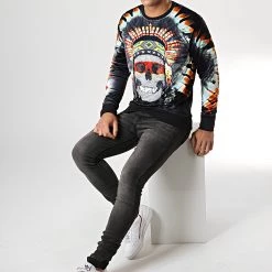 Meilleur prix 🧨 Sweat Crewneck Réversible Velours Indian Noir de Y et W 🎉 -Tenue De Sport Soldes y et w 177651 SWEATS INDIAN BLACK 20190507T150742 03
