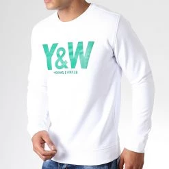 Coupon 👍 Sweat Crewneck Logo Blanc Vert de Y et W ⌛