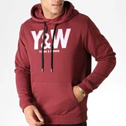 Vente flash 🛒 Sweat Capuche Logo Bordeaux Rose de Y et W 🌟