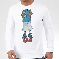 Remise ⌛ Sweat Crewneck Character Blanc Bleu de Y et W ⭐