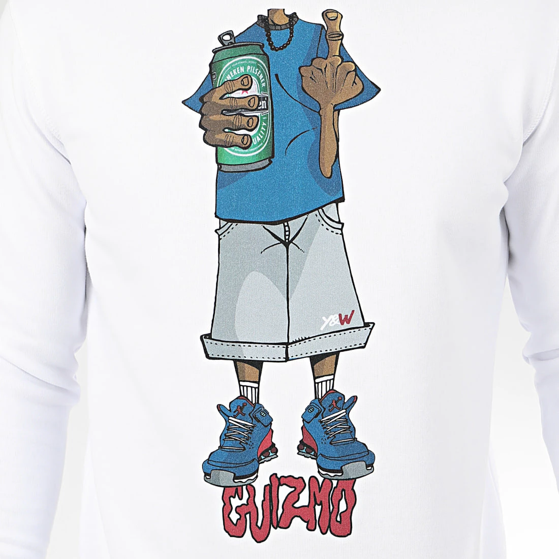 Remise ⌛ Sweat Crewneck Character Blanc Bleu de Y et W ⭐ 2 Remise ⌛ Sweat Crewneck Character Blanc Bleu de Y et W ⭐ – Image 2