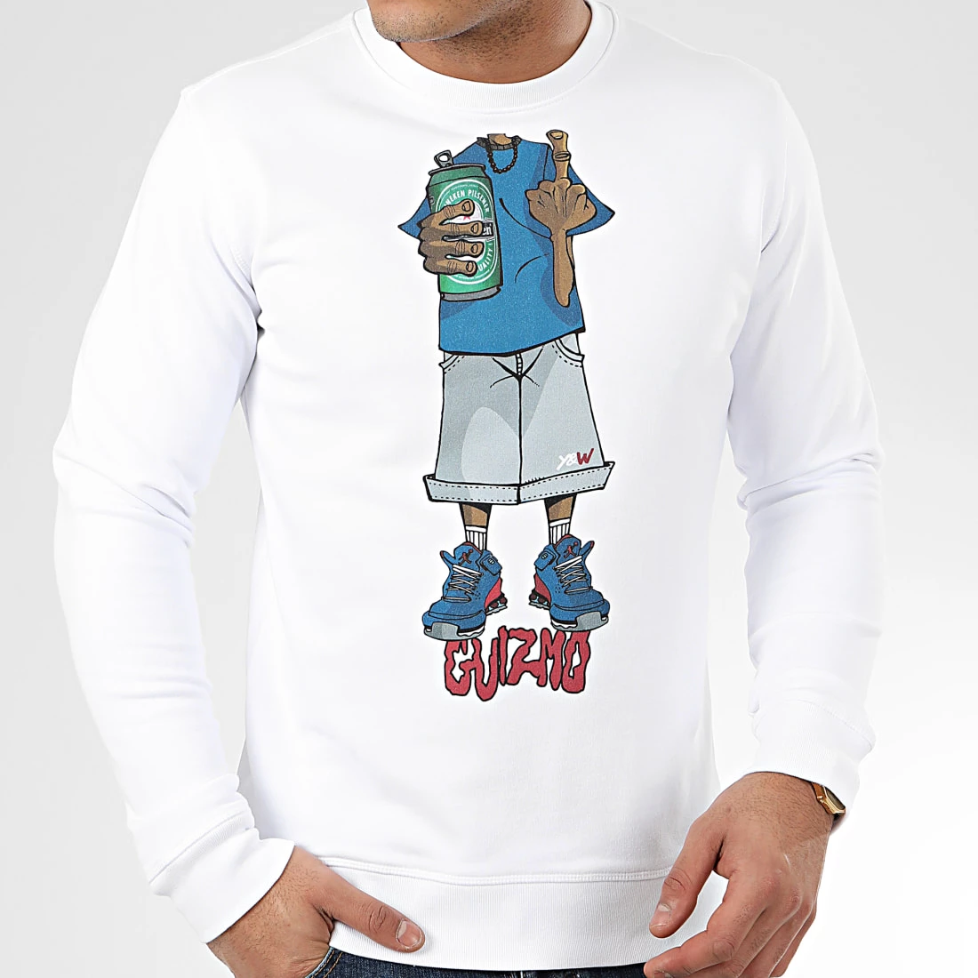 Remise ⌛ Sweat Crewneck Character Blanc Bleu de Y et W ⭐ 3 Remise ⌛ Sweat Crewneck Character Blanc Bleu de Y et W ⭐ – Image 3