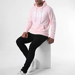 Vente flash 🔔 Sweat Capuche Logo Rose Blanc de Y et W ✨ -Tenue De Sport Soldes y et w 226889 YW SWCP LOGO ROSEBLC 20200730T144137 03