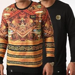 Offres 😍 Sweat Crewneck Réversible Barok Noir Orange Renaissance Doré de Y et W 🤩