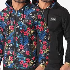 Tout neuf 🔔 Veste Zippée Capuche Réversible Flower Noir Rose Bleu Roi Floral de Y et W 🎁