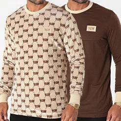 Sortie 🎁 Sweat Crewneck Réversible Marron Beige de Y et W 🔔